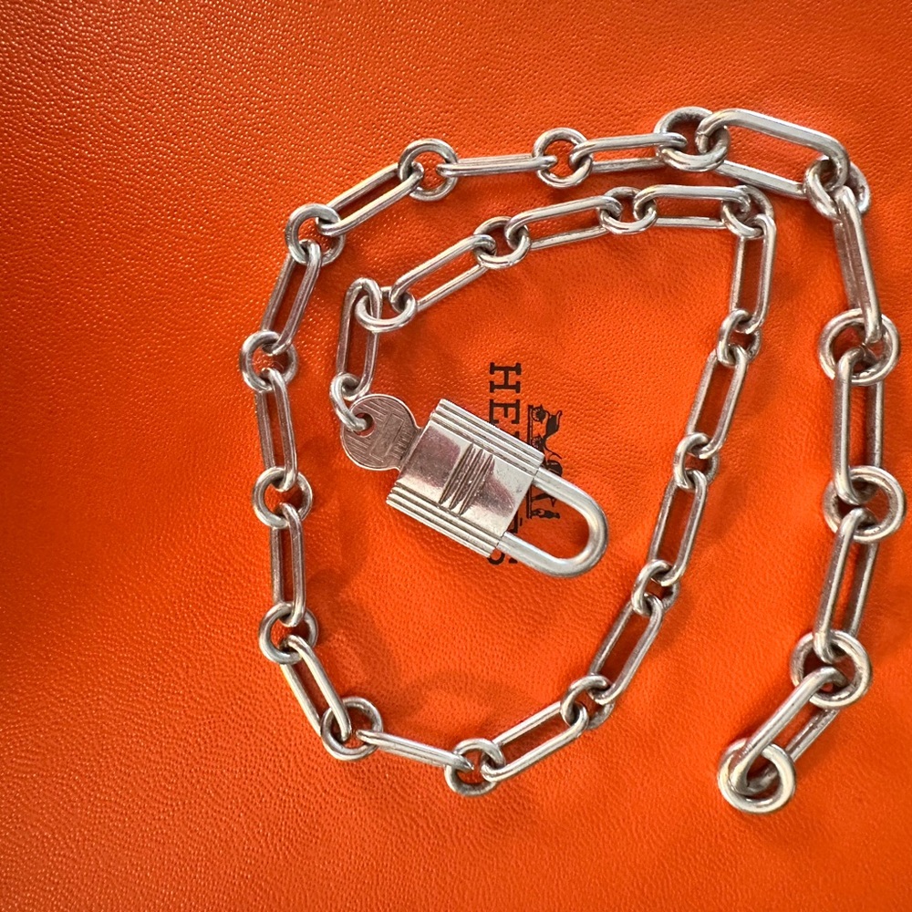 Hermes Sterling Silver Chain H Lock And Key Double Wrap Bracelet